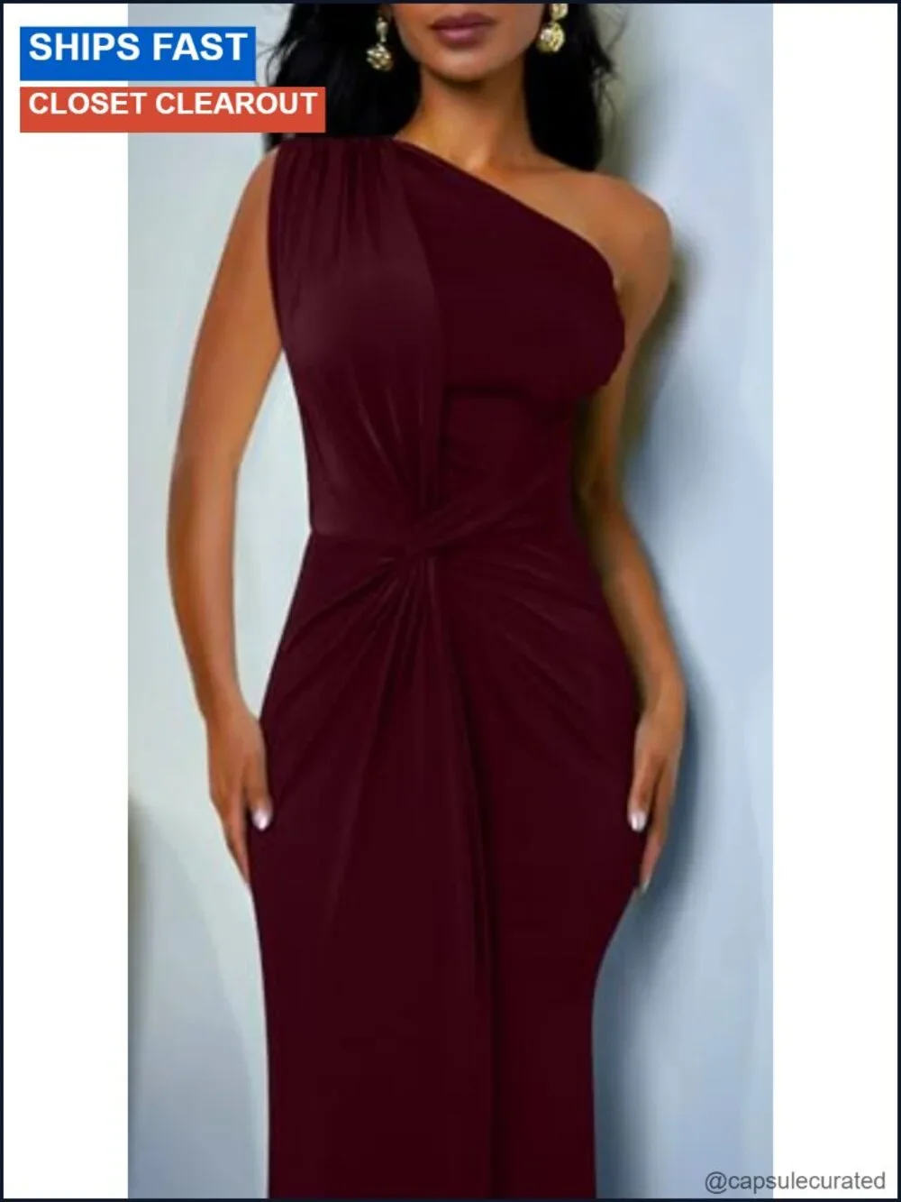 One Shoulder Bodycon Maxi Dress Sleeveless Evening Cocktail Party